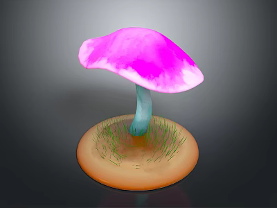 Colorful Decorative Mushroom With Pink Cap Blue Stem And Green Grass On Brown Base 3d model