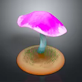 Colorful Decorative Mushroom With Pink Cap Blue Stem And Green Grass On Brown Base
