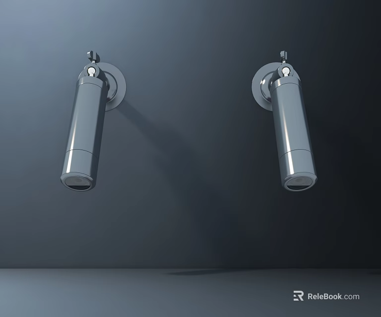 Silver Downlights And Spotlights Mounted On Gray Wall With Shadow Effects 3d model 