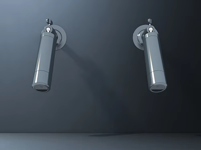 Silver Downlights And Spotlights Mounted On Gray Wall With Shadow Effects 3d model