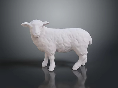Standing White Lamb Sculpture With Textured Wool Decorative Ornament For Home Interior 3d model