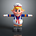 Cute Cartoon Sailor Character In Blue White Red Outfit With Blonde Hair And Outstretched Arms