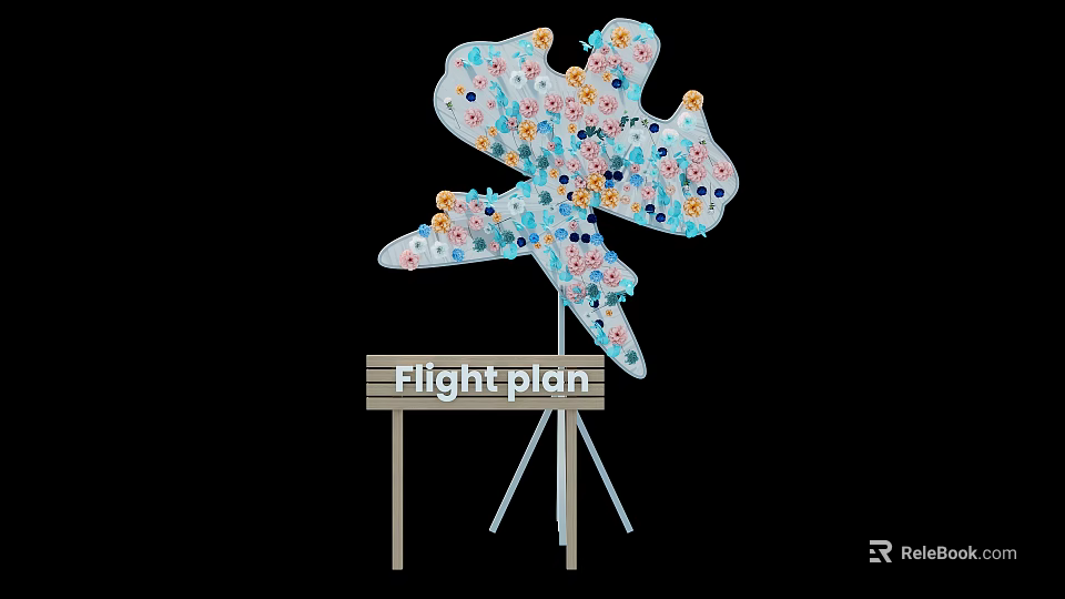 Flight Plan Themed Art Installation with Colorful Decorative Elements and Abstract Flight Shape 3d model 
