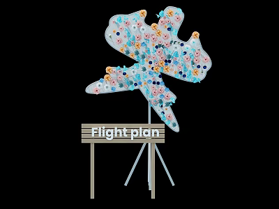 Flight Plan Themed Art Installation with Colorful Decorative Elements and Abstract Flight Shape 3d model