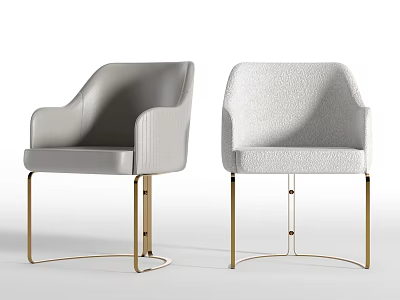 Modern Minimalist Dining Chairs With Armrests Gray Off White Golden Metal Legs 3d model