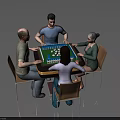 Two People Playing Board Game at Table with Others