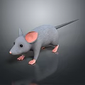Animated Gray Mouse Character With Large Pink Ears And Paws On Dark Smooth Surface