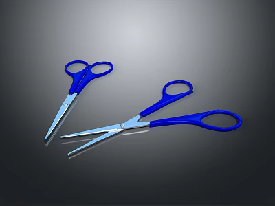 Blue Handle Household Scissors Two Sizes For Daily Cutting Tasks 3d model