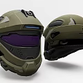 Futuristic Green Tactical Helmet with Purple Visor and Military Design Details
