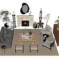 Elegant Living Room With Sofa Coffee Table Set Fireplace Decorative Mirror And Armchairs