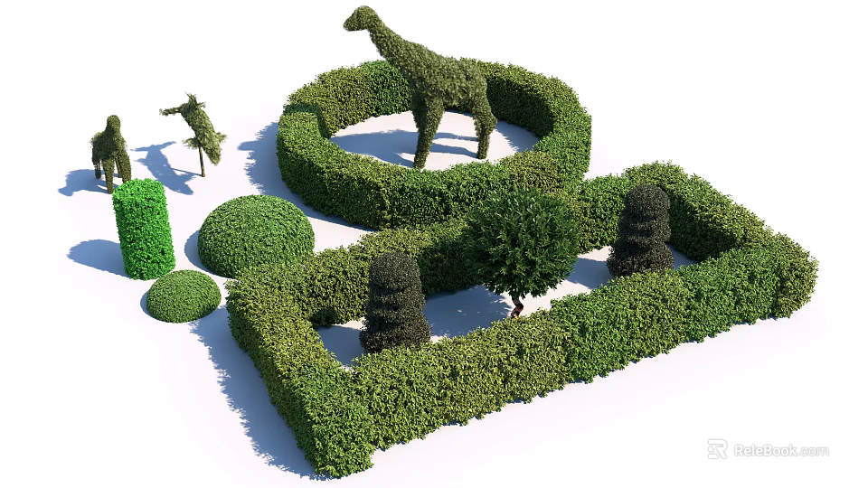 Topiary Shrubs With Animal Shaped Designs And Various Hedge Art In Garden Landscaping 3d model 