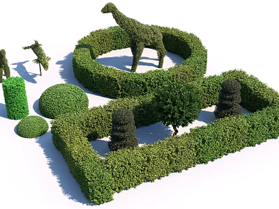 Topiary Shrubs With Animal Shaped Designs And Various Hedge Art In Garden Landscaping 3d model