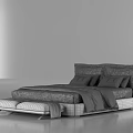 Modern Double Bed Design With White Brown Bedding Pillows And Ottoman 3d model
