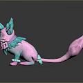 Fantasy Creature with Pink and Teal Fur Fluffy Tail and Big Ears