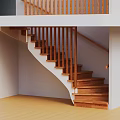 Modern Indoor Wooden Staircase With Curved Steps And Wooden Railing Design