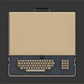 Vintage Portable Computing Device with Open Wooden Case Keyboard and Screen