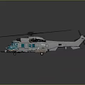 Detailed White Helicopter With Black Rotors And Blue Windows Design Model