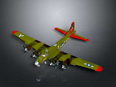 Vintage Military Airplane Model With Green Body Red Tail And Star Insignia 3d model