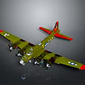 Vintage Military Airplane Model With Green Body Red Tail And Star Insignia