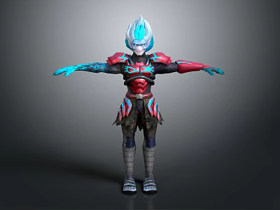 Sci Fi Warrior Game and Movie Character With Blue Head Red and Blue Armor 3d model