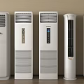 Different Styles Standing Air Conditioner Fans In White And Gold Color Side By Side