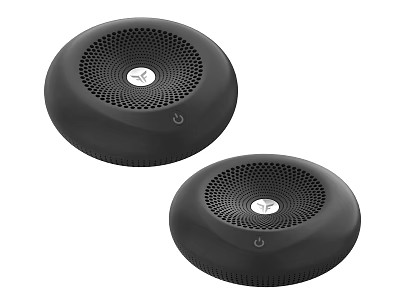 Two Black Portable Bluetooth Speakers Featuring Round Design and Power Button 3d model