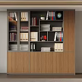 Modern Wooden Office Cabinet With Shelves Books Folders Globe And Plant