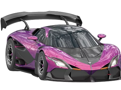 Purple Sports Car with Black Rear Spoiler and Sleek Modern Exterior Design 3d model