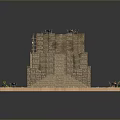Ancient Ziggurat Landscape With Stepped Structure On Desert Sand Surrounded By Camels And Small Plants
