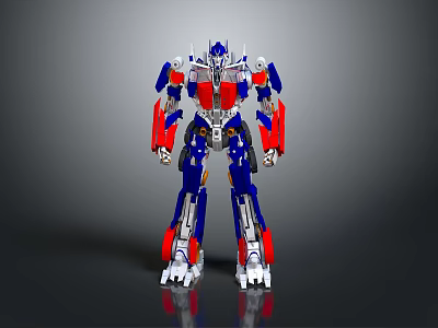 Game Movie Character Red Blue White Mechanical Robot Standing With Metallic Armor And Details 3d model