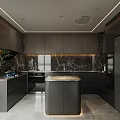Modern Kitchen Interior Design With Dark Wood Cabinets Marble Island Countertop And Stainless Steel Appliances