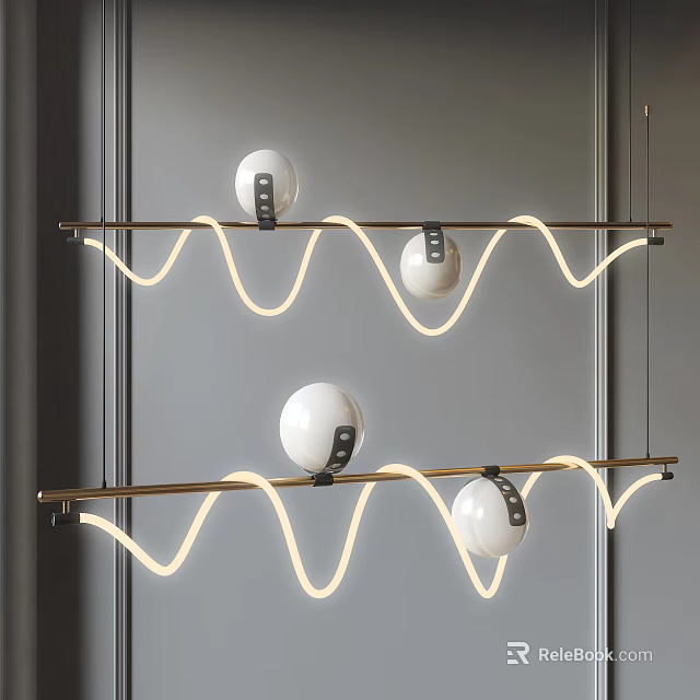 Modern Wave Shaped Chandelier With Spherical Bulbs And Illuminated Metal Frame 3d model 