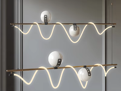 Modern Wave Shaped Chandelier With Spherical Bulbs And Illuminated Metal Frame 3d model