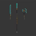 Futuristic Weapons With Blue Glowing Swords Staff Axe And Orange Details