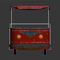 Vintage Tram With Red Canopy Blue Body Wooden Seats And Yellow Headlights