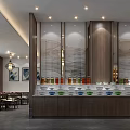Modern Hot Pot Restaurant Interior With Self service Condiment Bar And Stylish Dining Tables