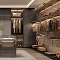 Modern Walk-in Closet Interior Design With Open Shelves Hanging Rods And Storage Cabinets
