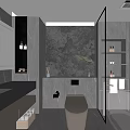 Modern Bathroom Interior Design With Stone Wall Double Sink Vanity And Bathtub