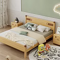 Wooden Children's Bed with Headboard Cloud Shaped Lamp and Nightstand on Light Green Wall