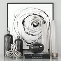 Modern Decorative Ornament Set with Abstract Spiral Painting Glass Vases Ceramic Bottles and Woven Accents