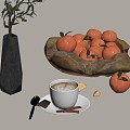 Fruit Fruit Plate Ornaments Orange Chocolate Coffee Cup Plant Green Bottle Vase 3d model