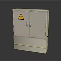 White Metal Double Door Cabinet With Yellow Warning Sign And Base