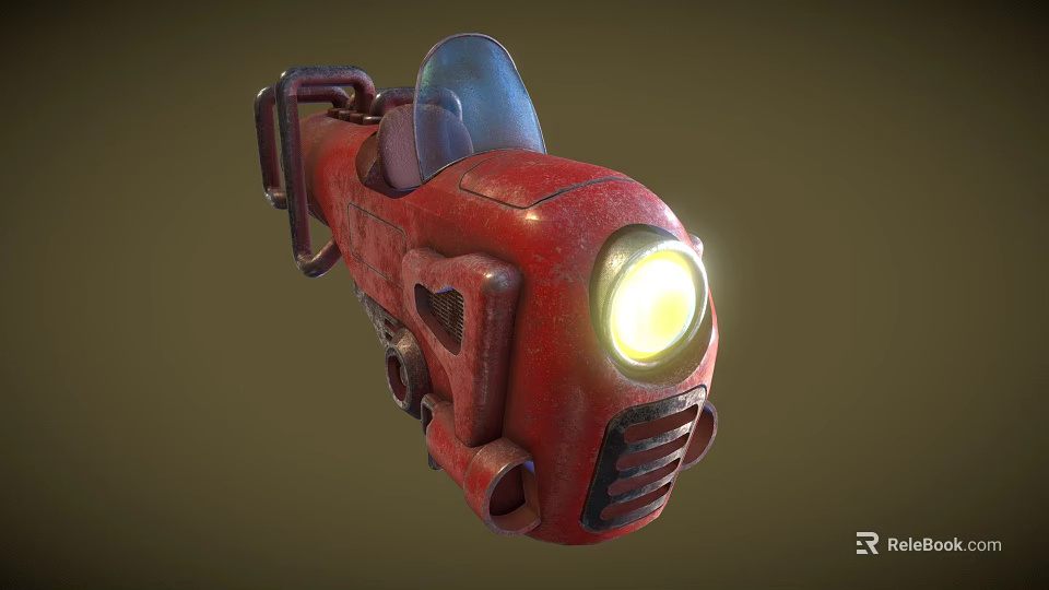 Red Stylish Bicycle Featuring Glowing Headlight and Unique Retro Industrial Design 3d model 