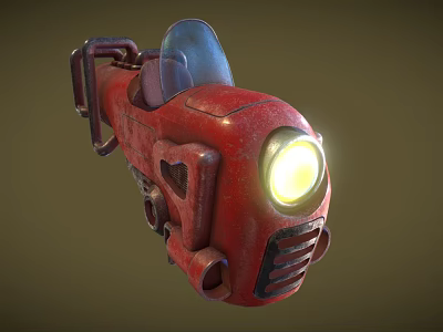 Red Stylish Bicycle Featuring Glowing Headlight and Unique Retro Industrial Design 3d model