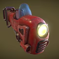 Red Stylish Bicycle Featuring Glowing Headlight and Unique Retro Industrial Design