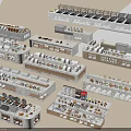 Various Styles of Buffet Counters With Assorted Food Items and Tableware