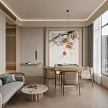 Modern Hotel Mahjong Room Interior With Mahjong Table Rattan Chairs And Pendant Lamp