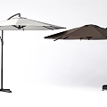 Two Outdoor Sunshades With White And Brown Canopies And Sturdy Stands