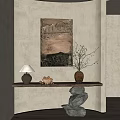 Rustic Entryway Decor with Wooden Console Table Wall Art Vase and Lamp 3d model