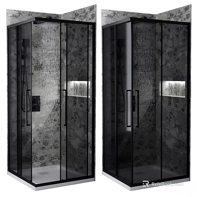 Luxury Shower Sauna Interior With Glass Enclosure And Marble Wall Lighting 3d model 
